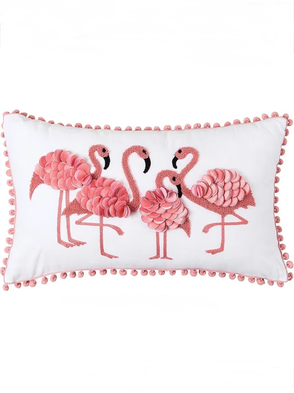 Pink Flamingo Embroidered Decorative Pillow